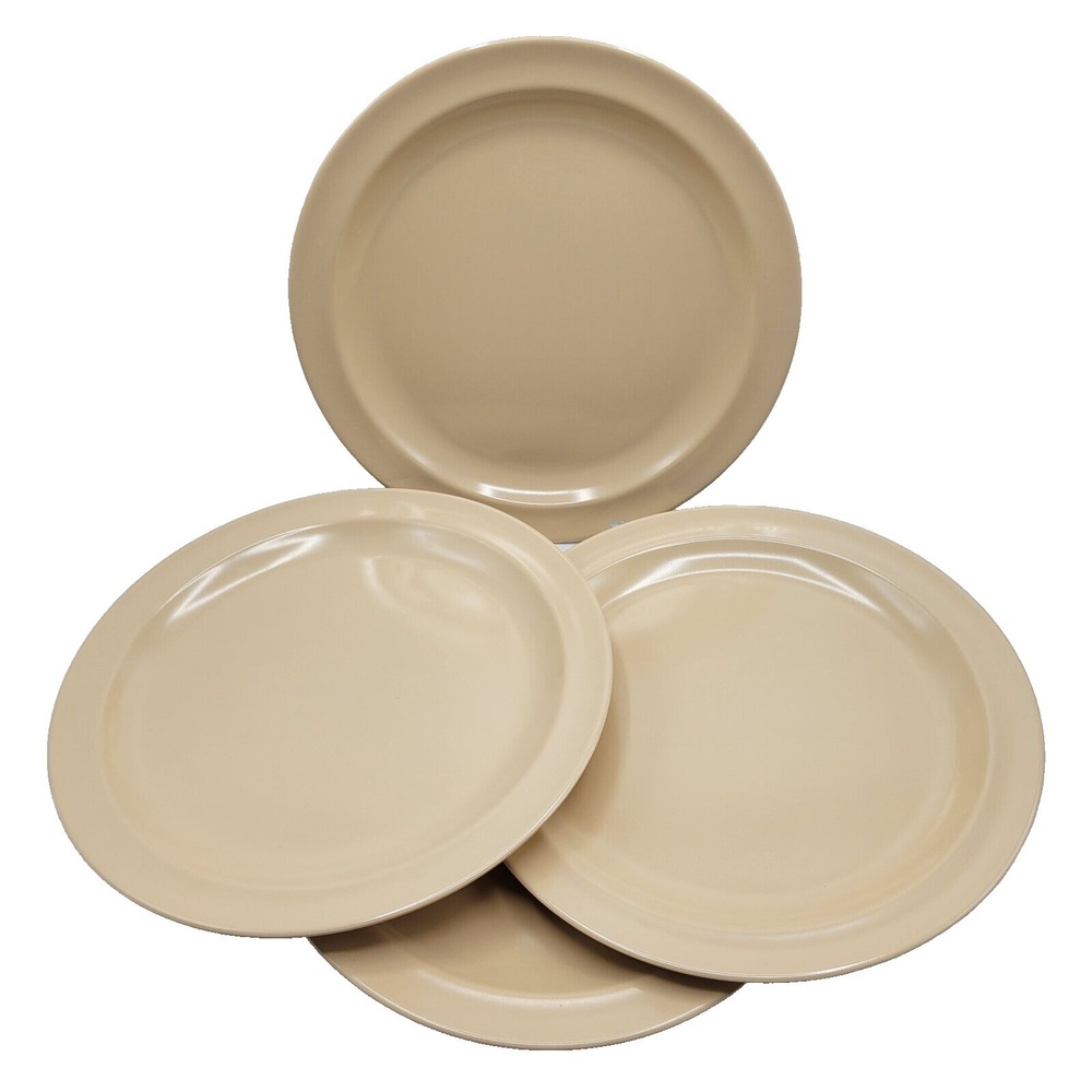 Adcraft Melamine Heavy Duty Dinner Plate Bar Restaurant Ware MCM Set of 4 Beige
